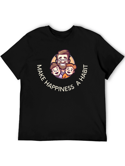 Make Happiness A Habit Black Graphic T-Shirt