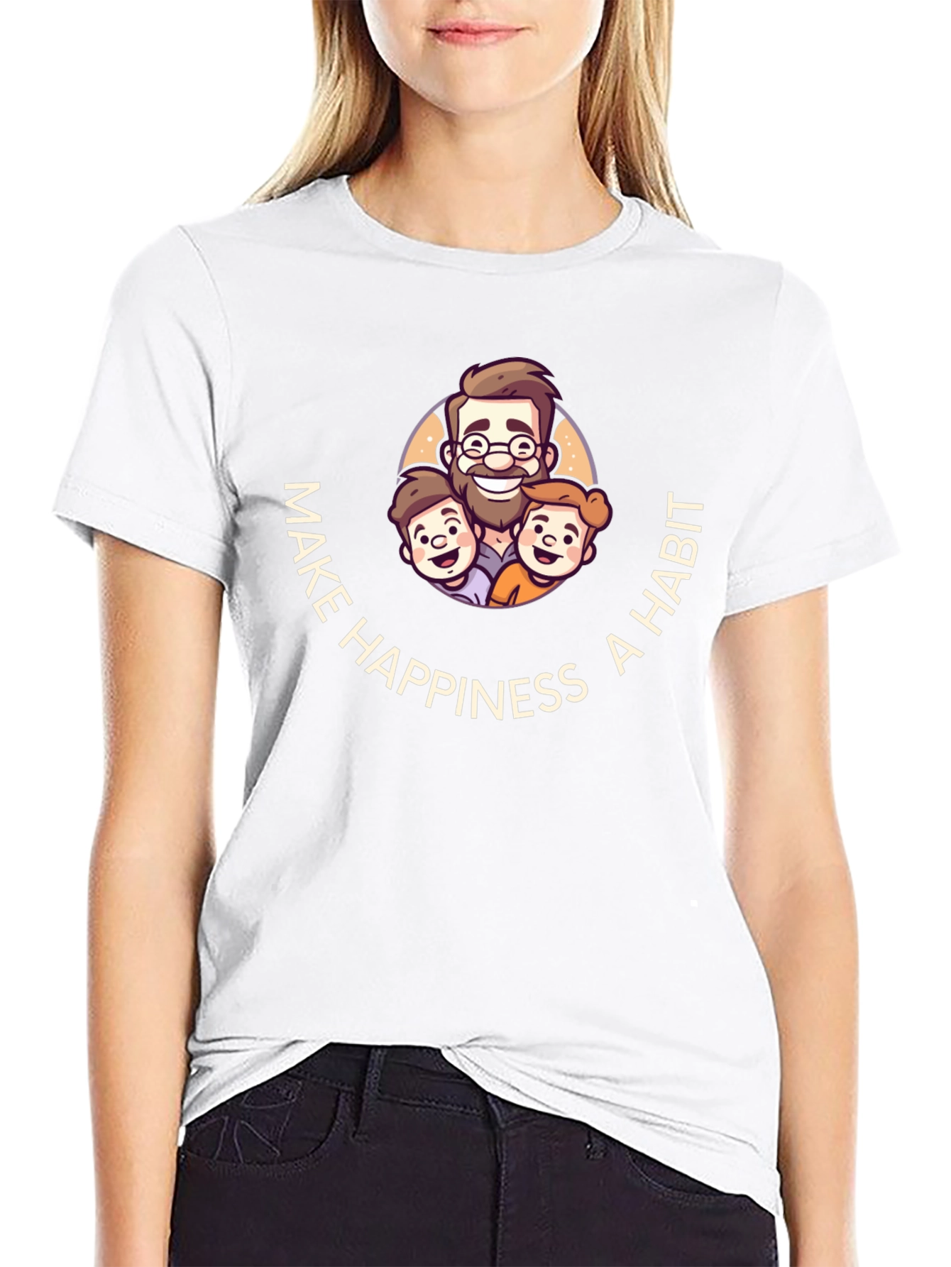 Make Happiness A Habit Black Graphic T-Shirt