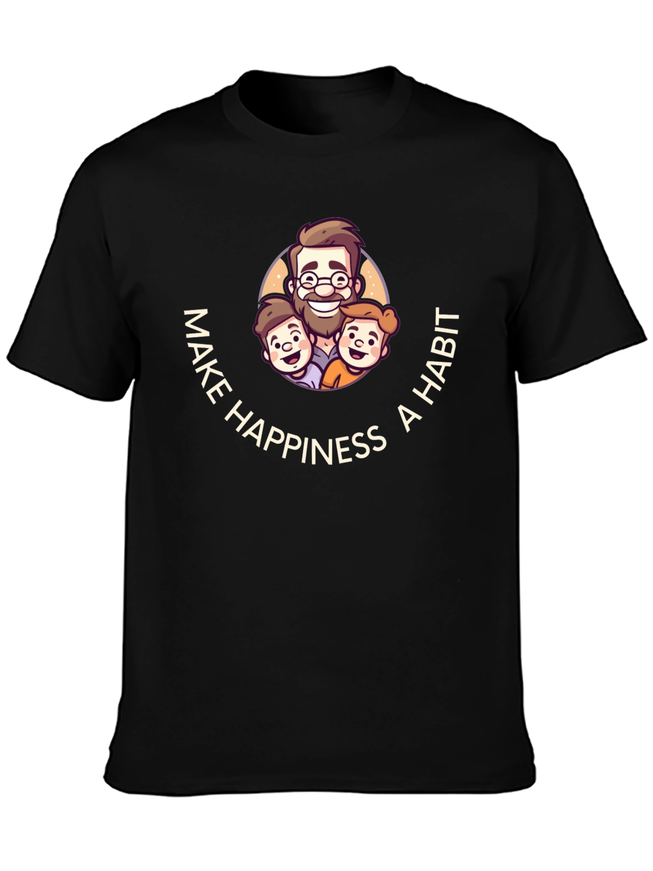 Make Happiness A Habit Black Graphic T-Shirt