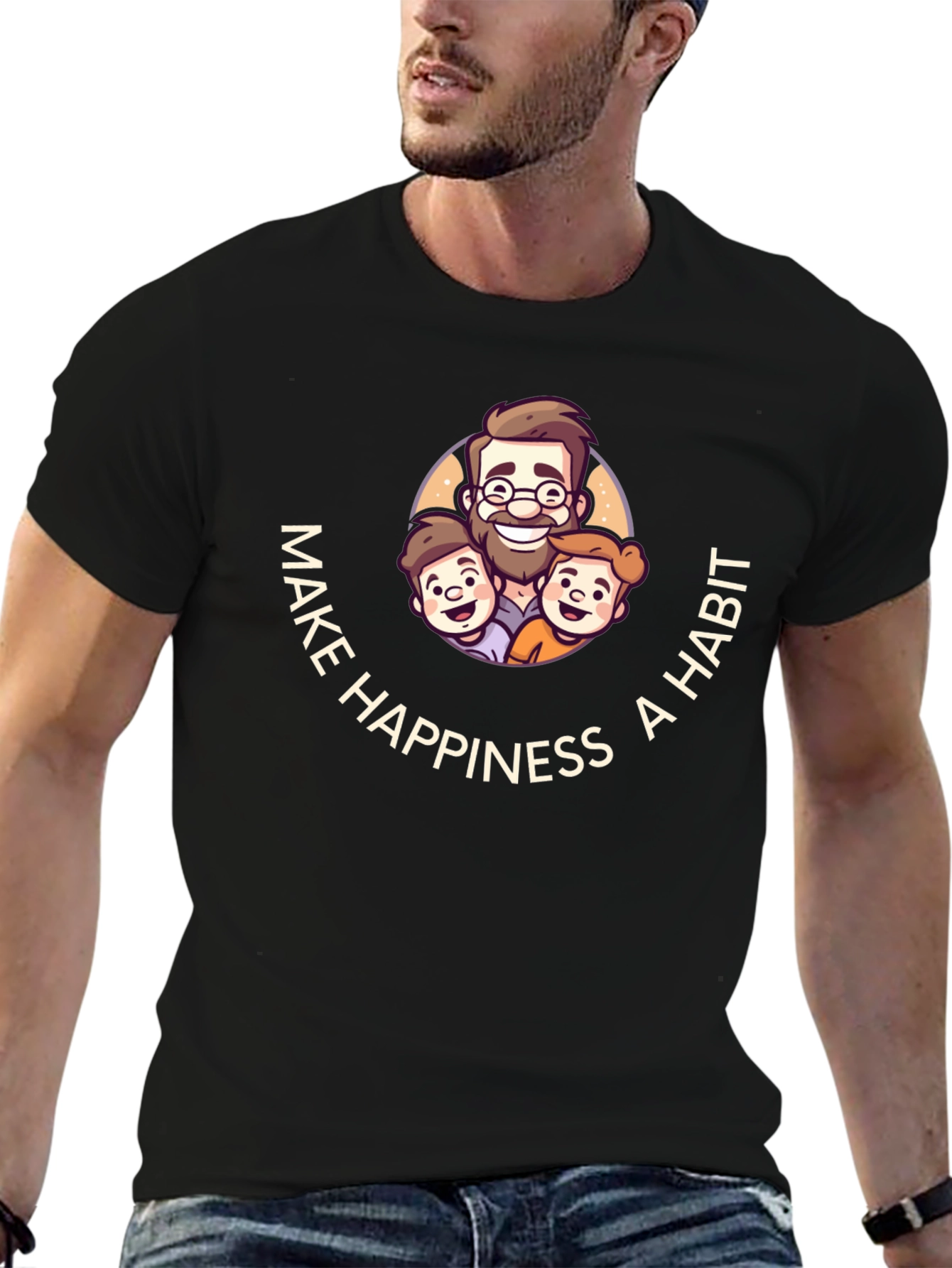 Make Happiness A Habit Black Graphic T-Shirt