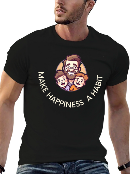 Make Happiness A Habit Black Graphic T-Shirt
