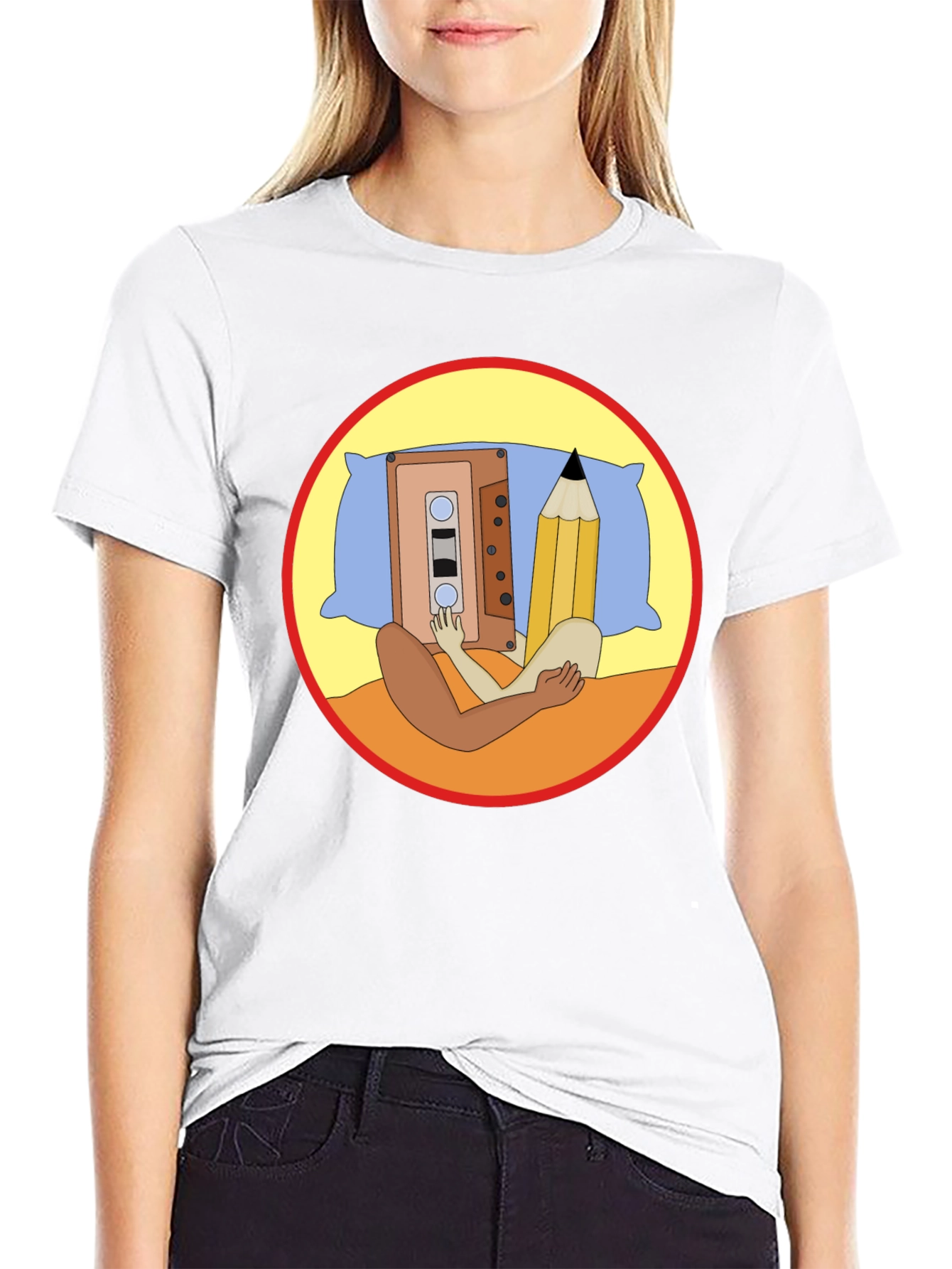 Cassette & Pencil Pillow T-Shirt