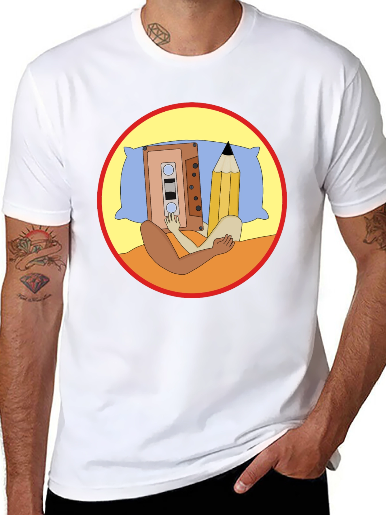Cassette & Pencil Pillow T-Shirt