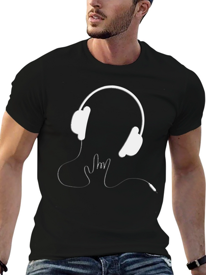 Headphones Rock On Graphic Tee - Black Cotton T-Shirt