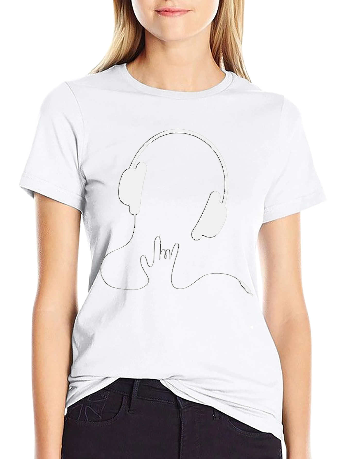 Headphones Rock On Graphic Tee - Black Cotton T-Shirt