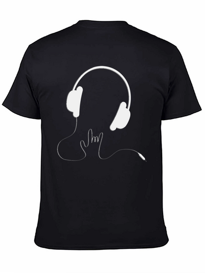 Headphones Rock On Graphic Tee - Black Cotton T-Shirt