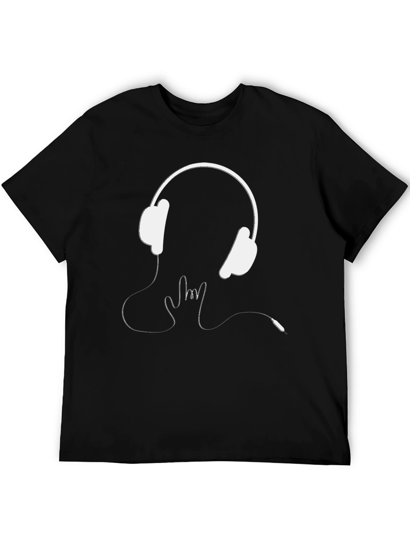 Headphones Rock On Graphic Tee - Black Cotton T-Shirt