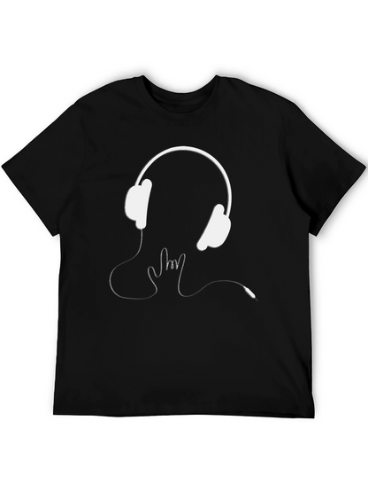 Headphones Rock On Graphic Tee - Black Cotton T-Shirt