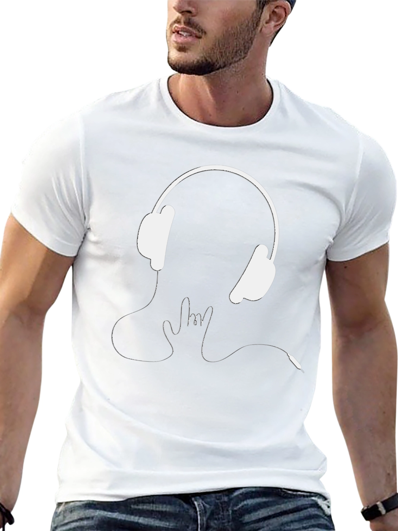 Headphones Rock On Graphic Tee - Black Cotton T-Shirt