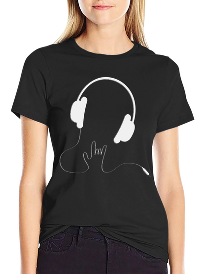 Headphones Rock On Graphic Tee - Black Cotton T-Shirt