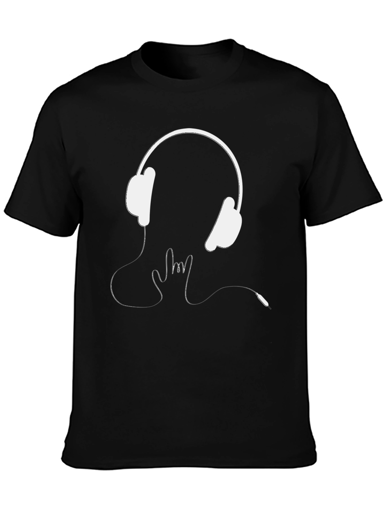 Headphones Rock On Graphic Tee - Black Cotton T-Shirt