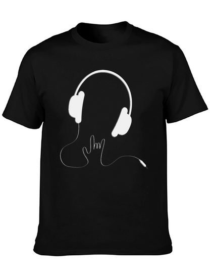 Headphones Rock On Graphic Tee - Black Cotton T-Shirt