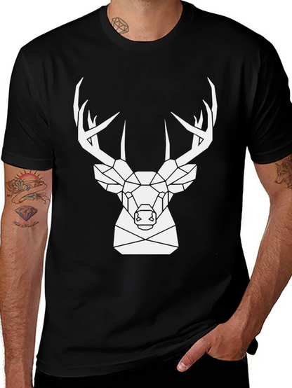 Geometric Deer Graphic Tee - Black
