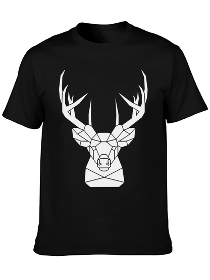 Geometric Deer Graphic Tee - Black