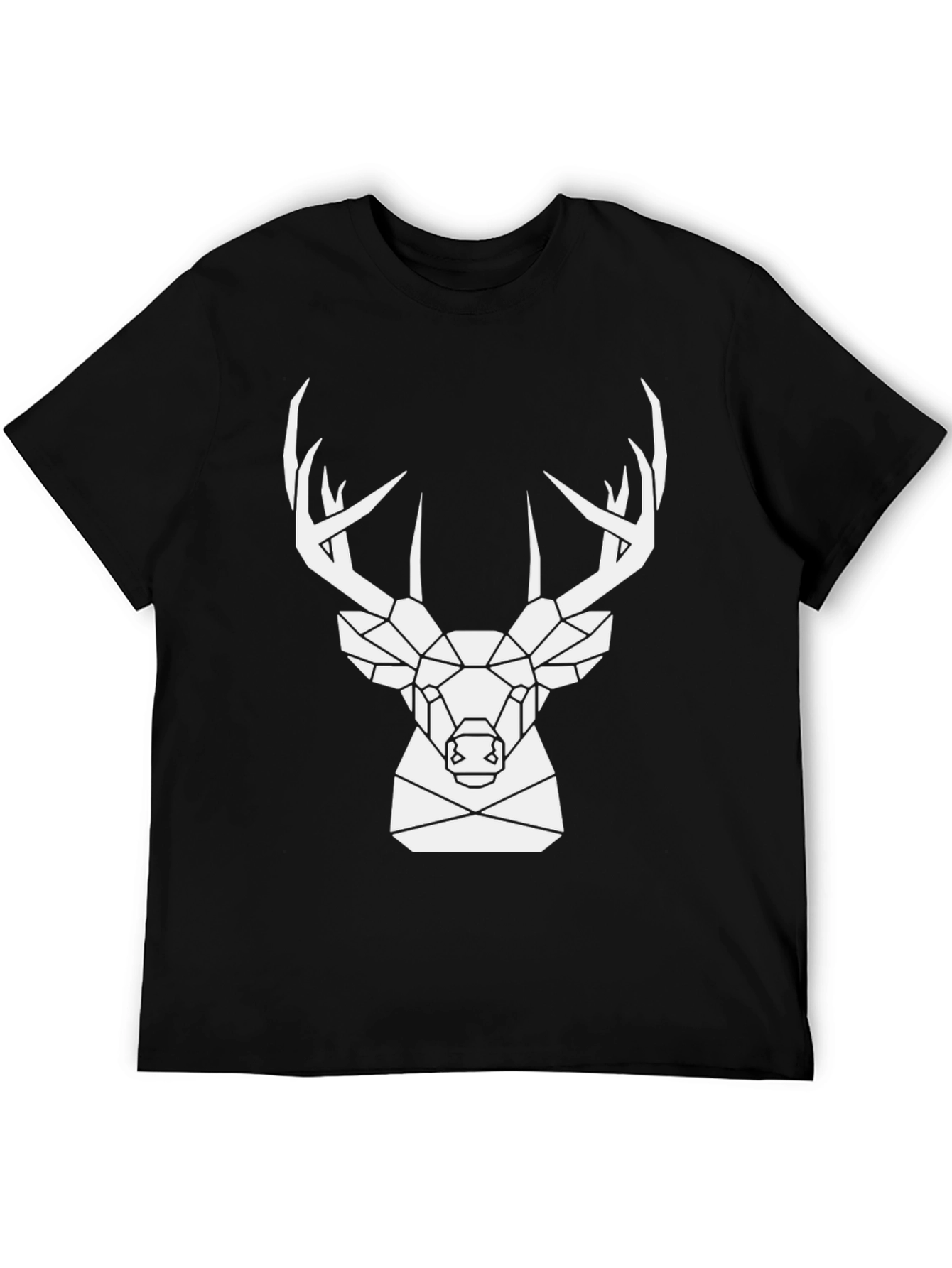 Geometric Deer Graphic Tee - Black