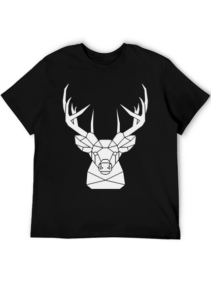 Geometric Deer Graphic Tee - Black