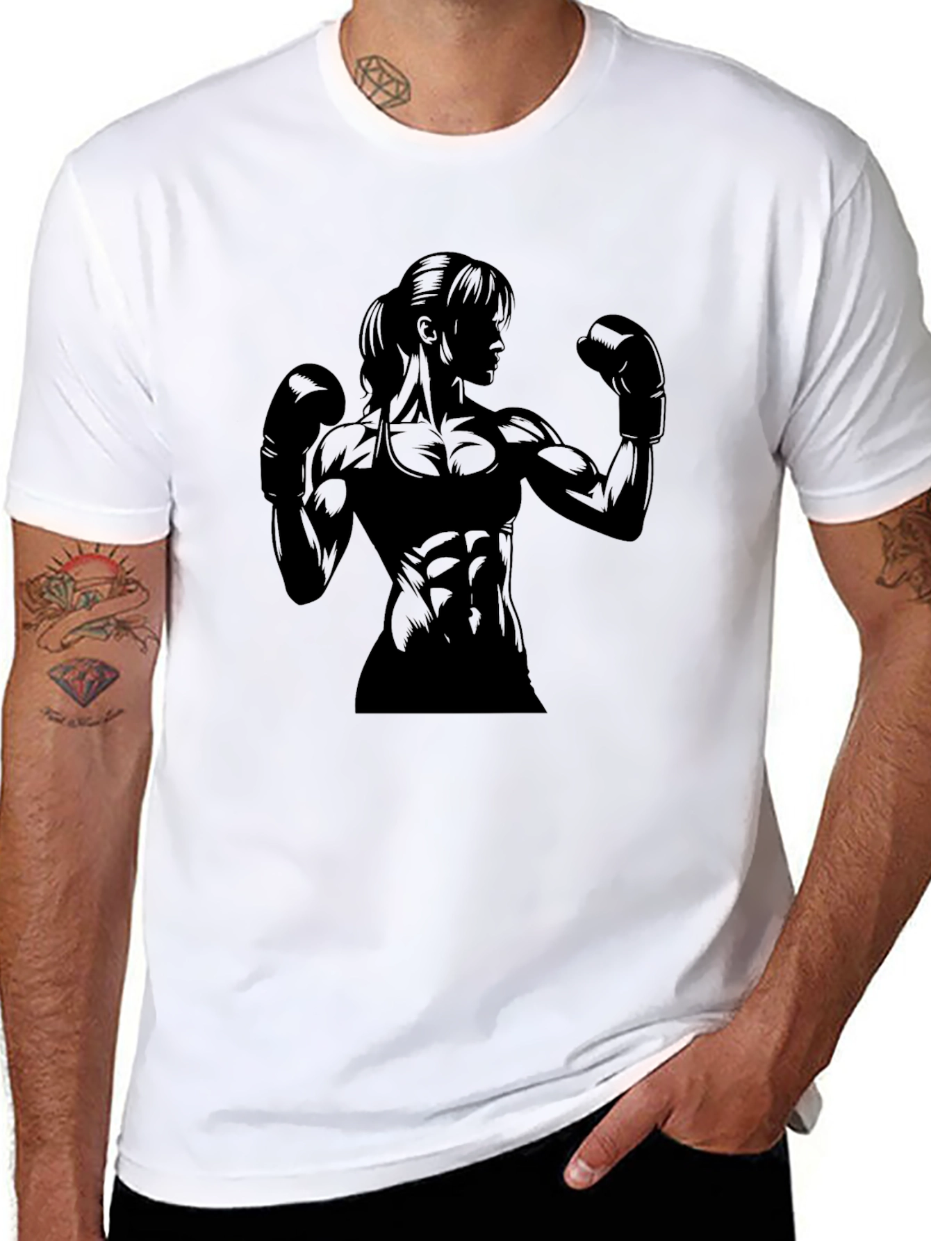 Muscle Woman Boxer Graphic Tee - Black