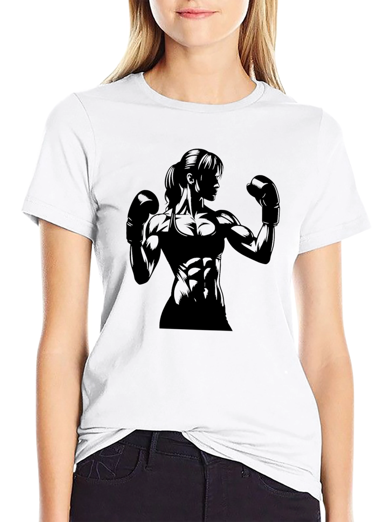 Muscle Woman Boxer Graphic Tee - Black