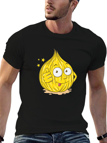 Funny Onion Cartoon Graphic Tee - Black Cotton