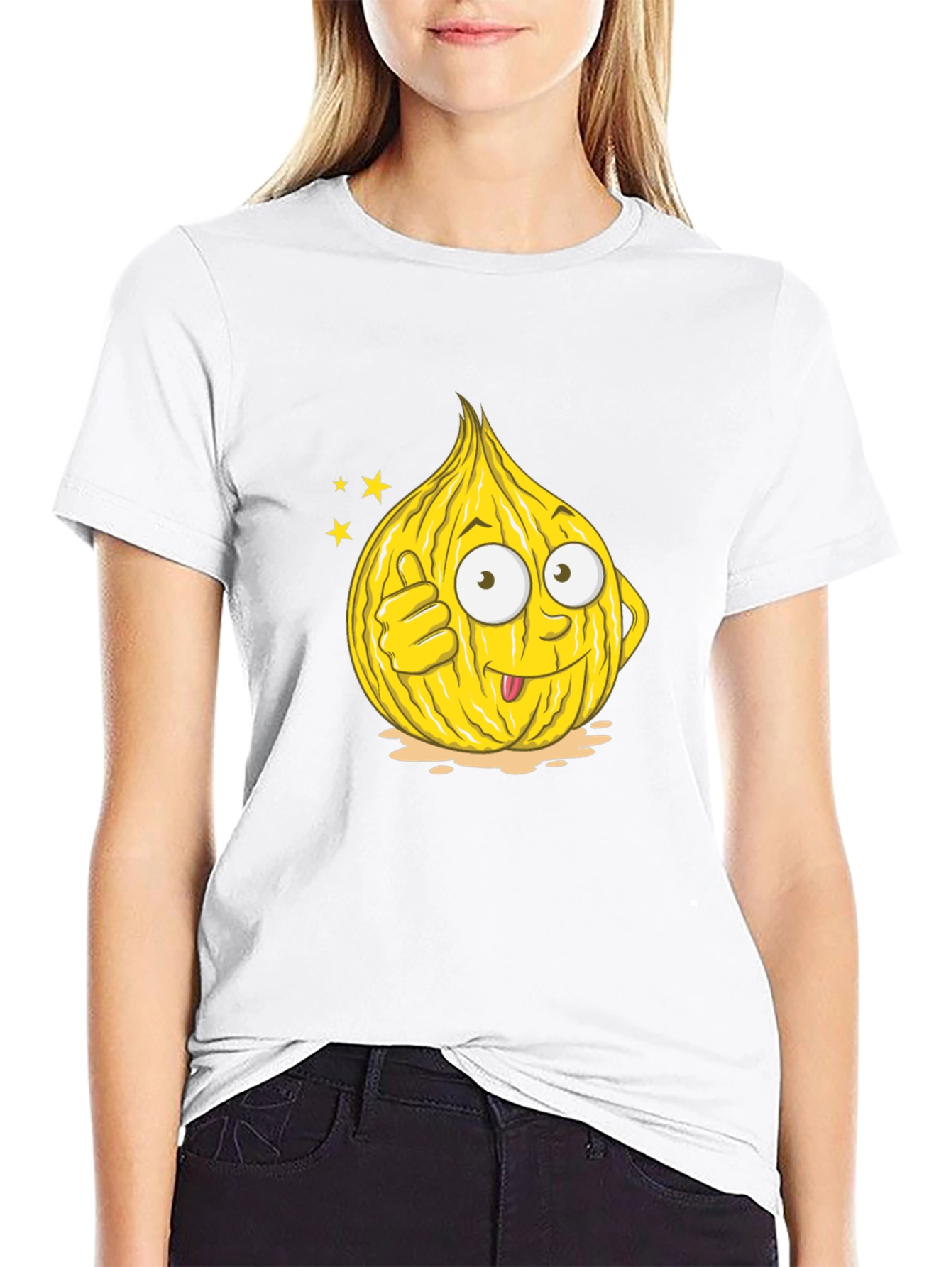 Funny Onion Cartoon Graphic Tee - Black Cotton