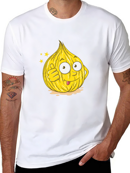 Funny Onion Cartoon Graphic Tee - Black Cotton