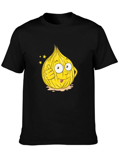 Funny Onion Cartoon Graphic Tee - Black Cotton