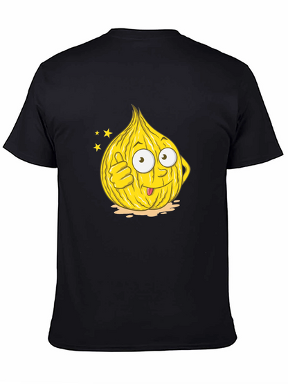 Funny Onion Cartoon Graphic Tee - Black Cotton