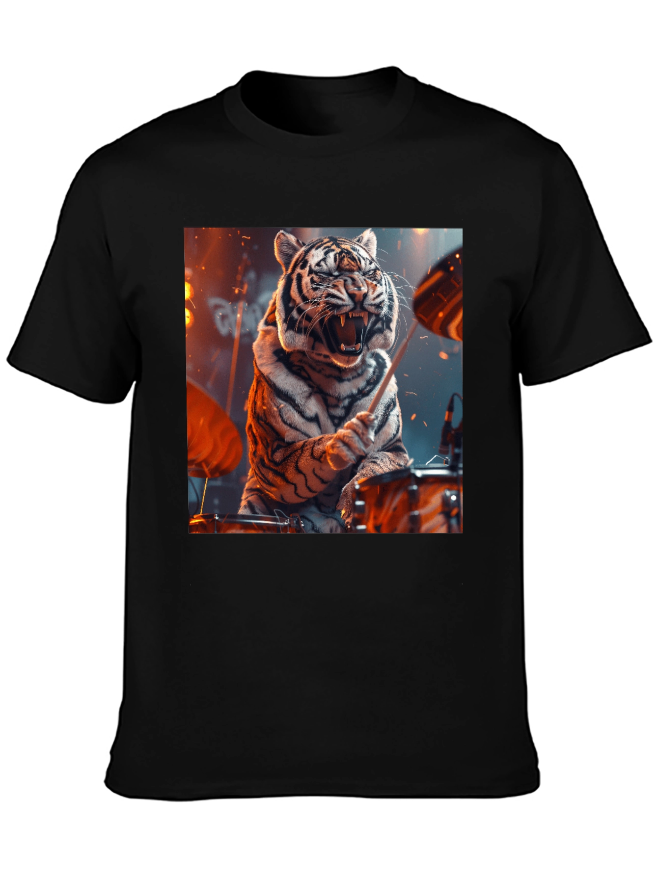 Tiger Drummer Graphic Tee - Black