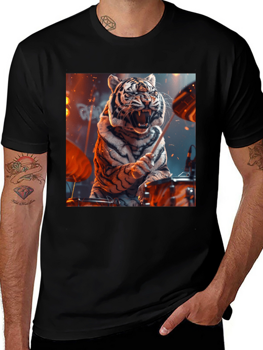 Tiger Drummer Graphic Tee - Black