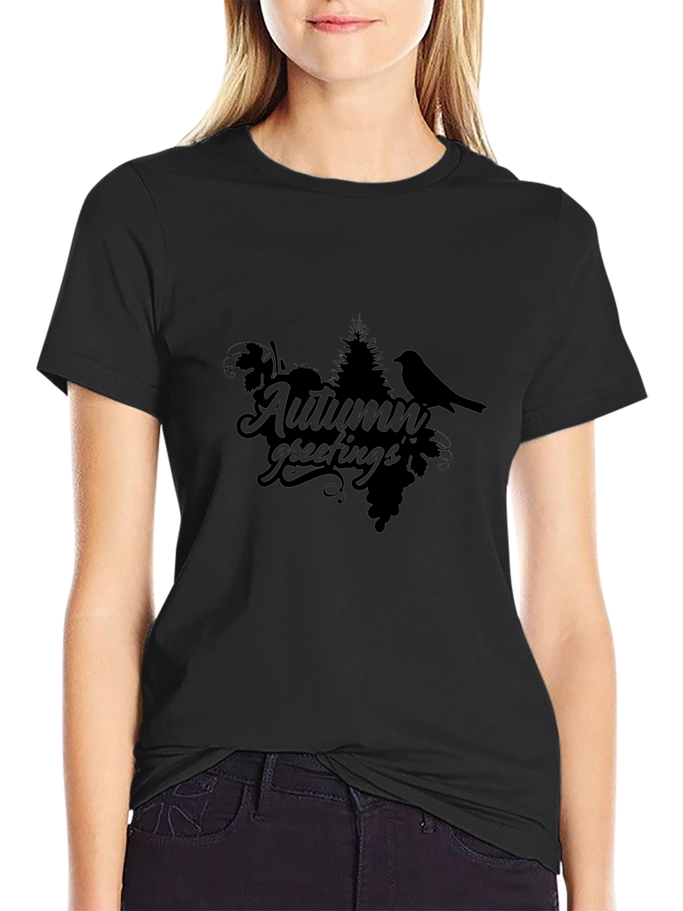 Autumn Greetings Black T-Shirt - Stylish & Unique
