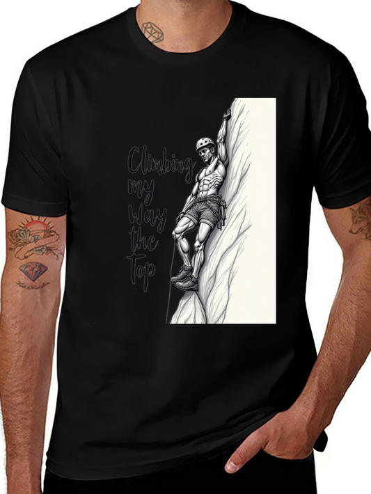 Climbing Graphic Tee - Black Cotton T-Shirt