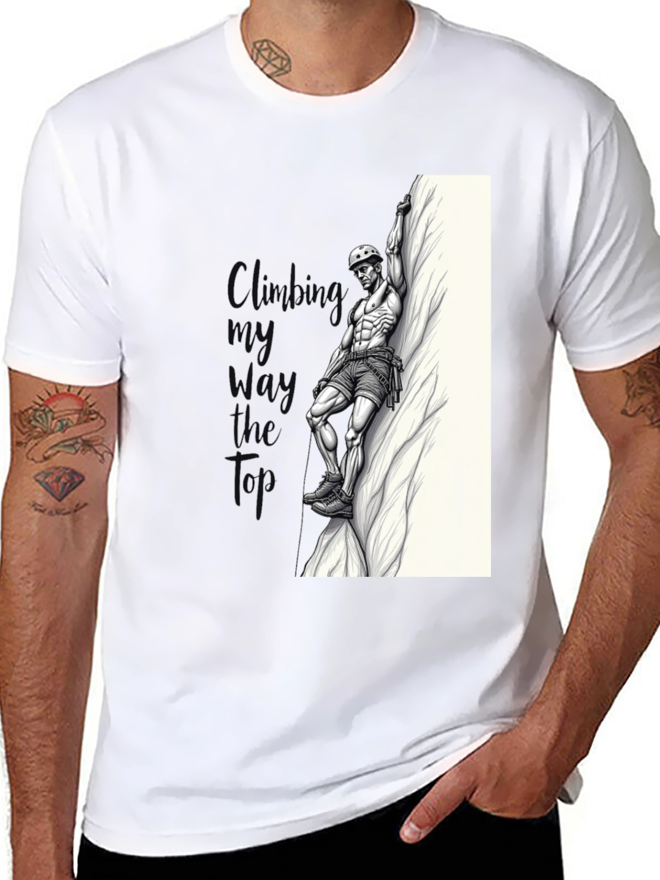 Climbing Graphic Tee - Black Cotton T-Shirt