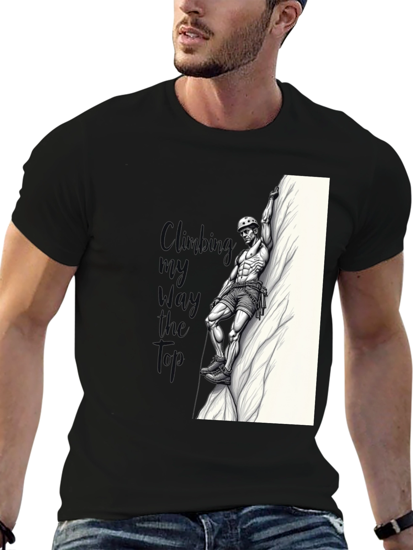 Climbing Graphic Tee - Black Cotton T-Shirt