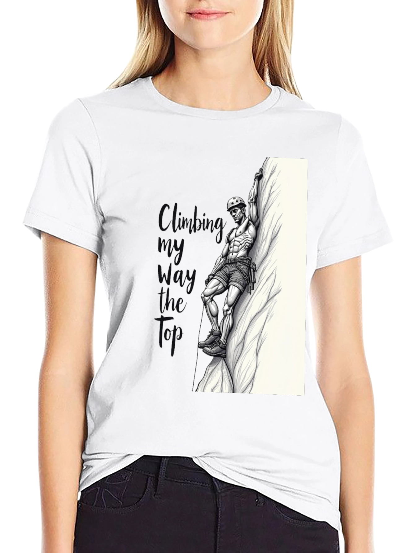 Climbing Graphic Tee - Black Cotton T-Shirt
