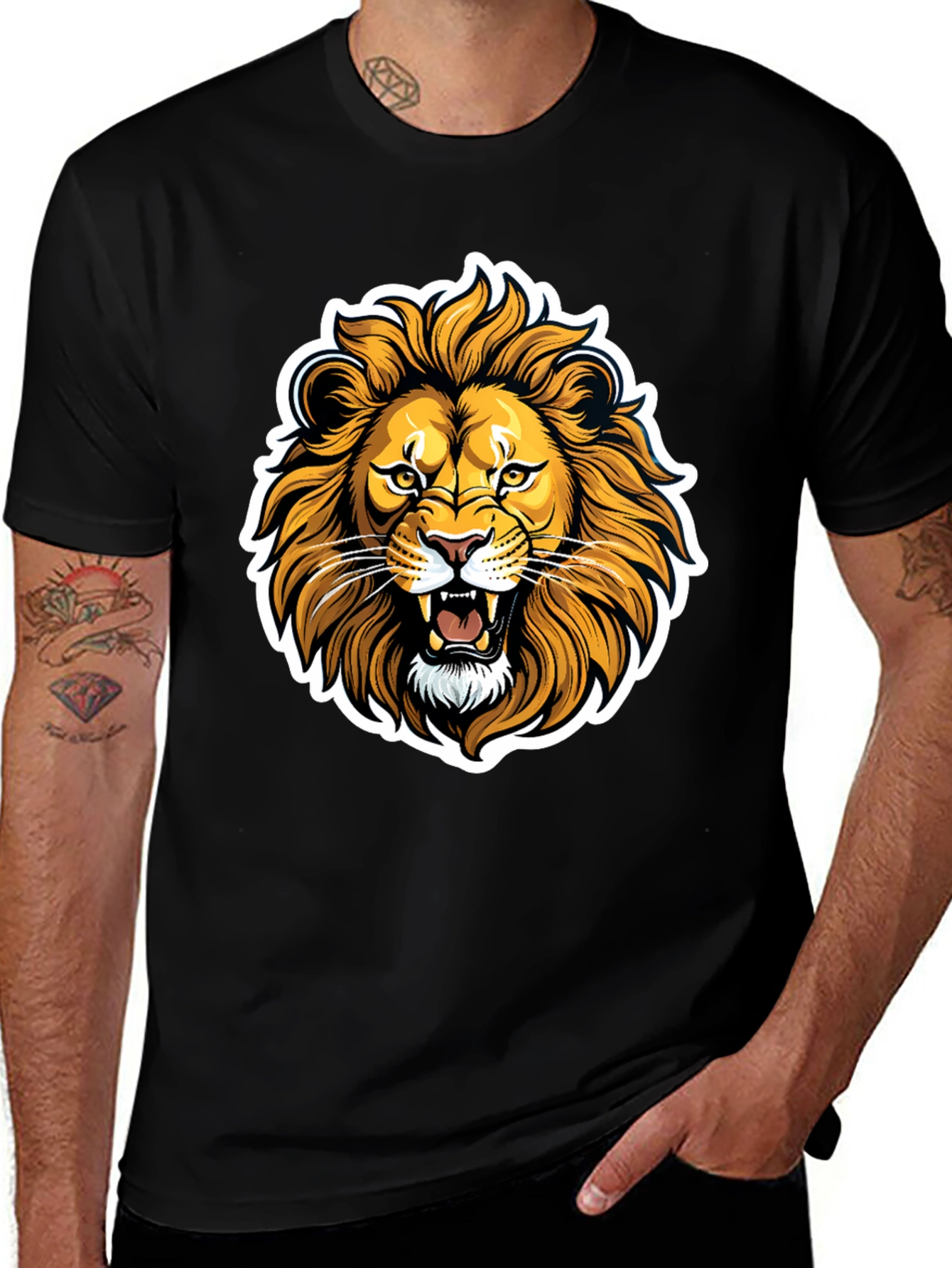 Lion Graphic Black T-Shirt - Fierce Animal Design