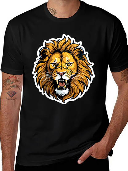 Lion Graphic Black T-Shirt - Fierce Animal Design