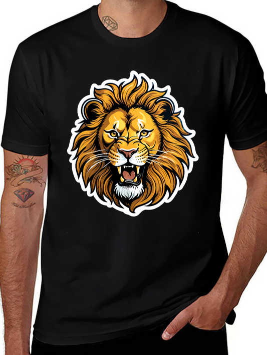 Lion Graphic Black T-Shirt - Fierce Animal Design