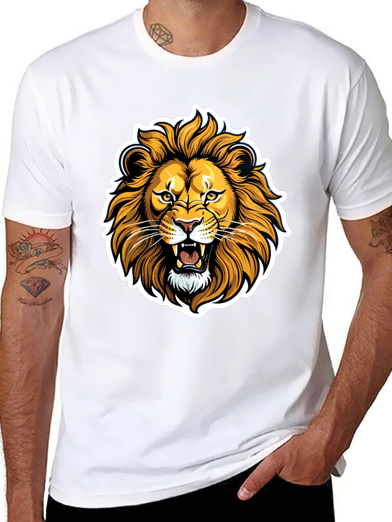 Lion Graphic Black T-Shirt - Fierce Animal Design