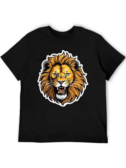 Lion Graphic Black T-Shirt - Fierce Animal Design
