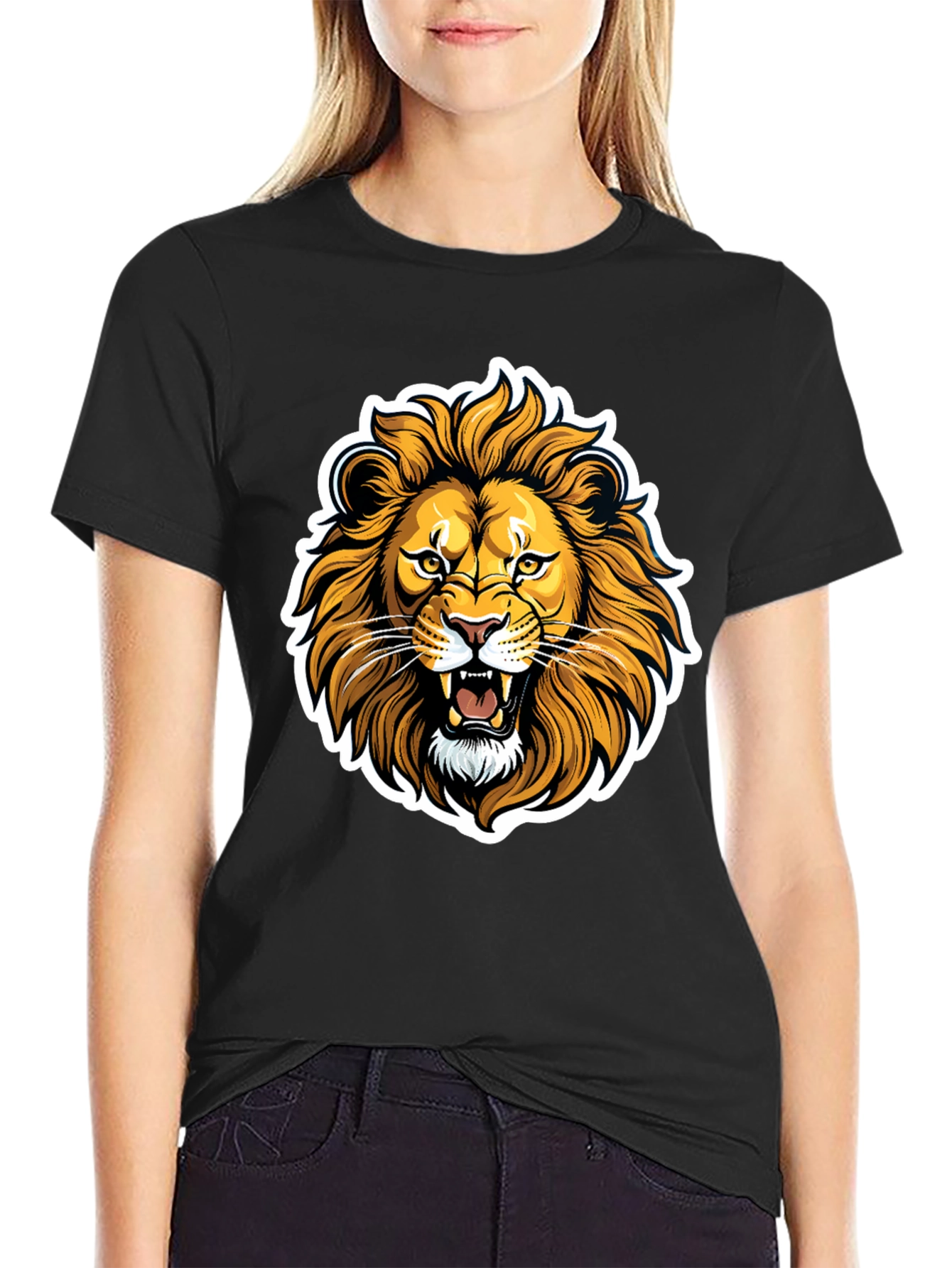 Lion Graphic Black T-Shirt - Fierce Animal Design