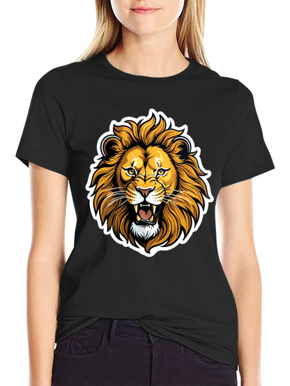 Lion Graphic Black T-Shirt - Fierce Animal Design