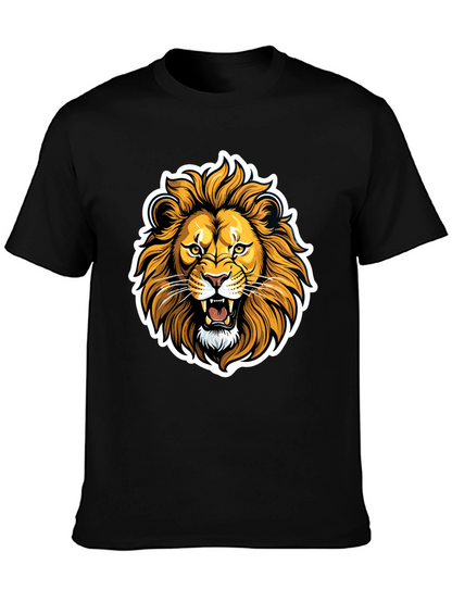 Lion Graphic Black T-Shirt - Fierce Animal Design