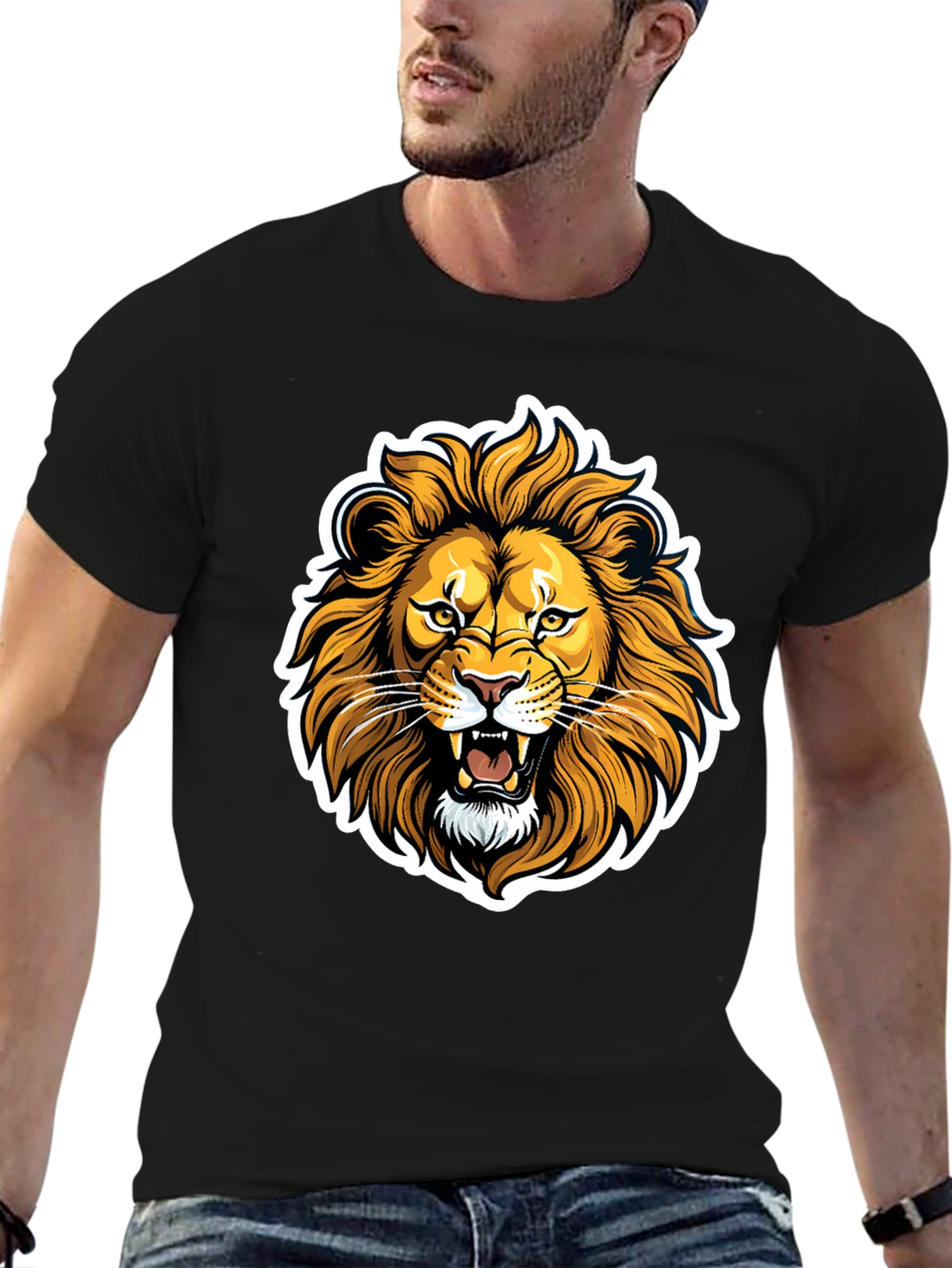 Lion Graphic Black T-Shirt - Fierce Animal Design