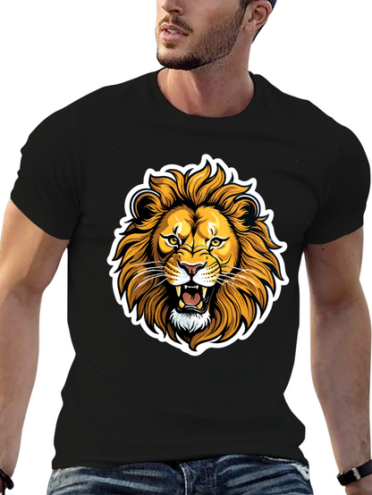 Lion Graphic Black T-Shirt - Fierce Animal Design