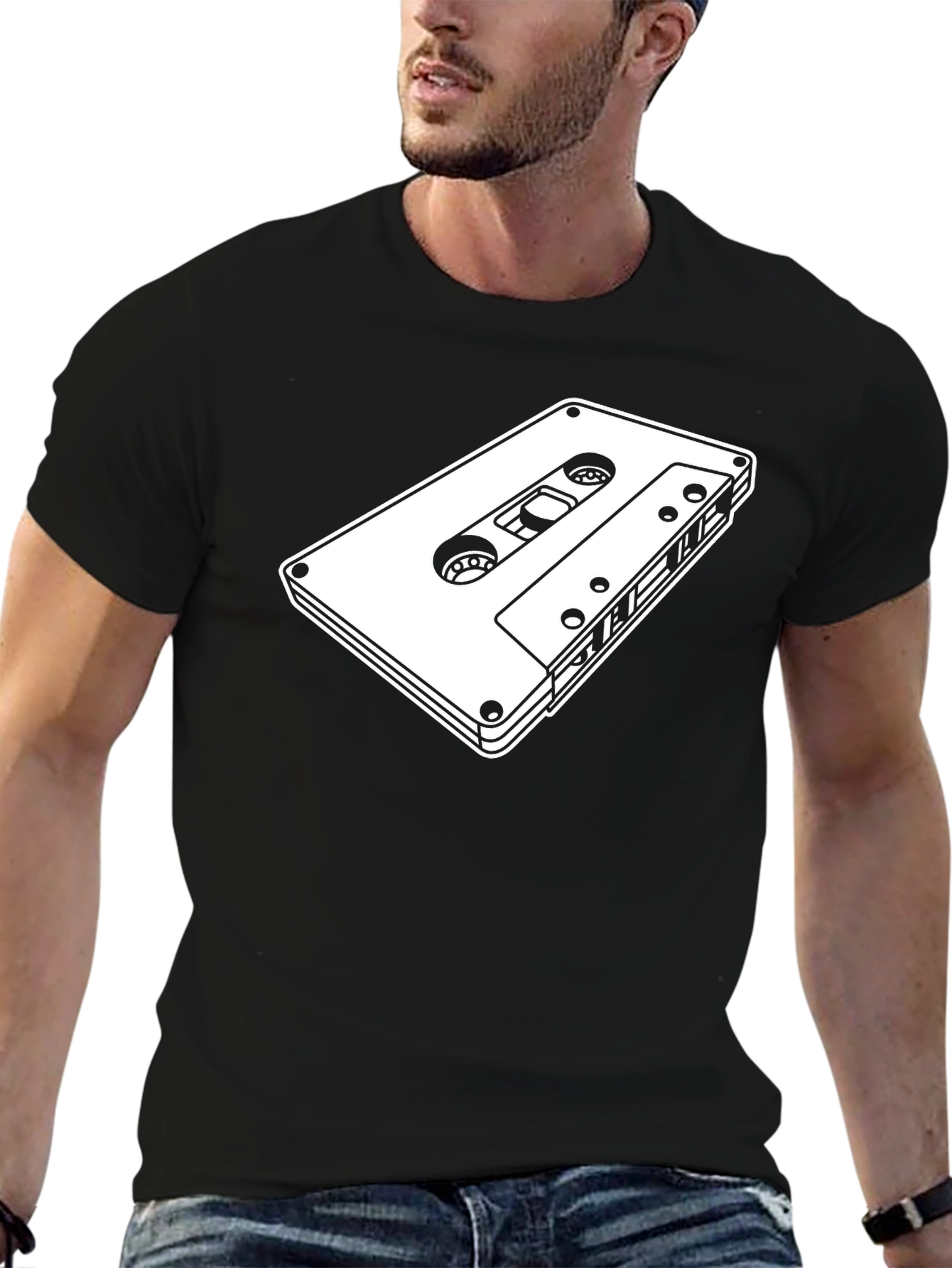Retro Cassette Tape Graphic Tee - Black