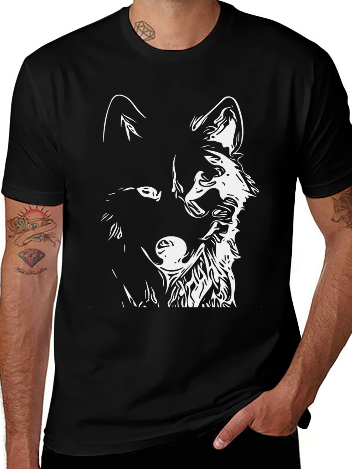 Black Wolf Graphic Tee - Mens Casual Fashion
