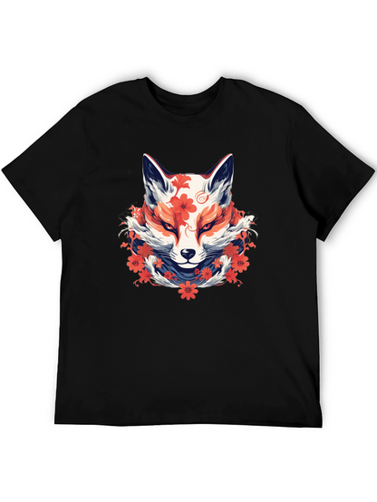 Floral Fox Graphic Tee - Artistic Style