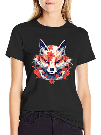 Floral Fox Graphic Tee - Artistic Style