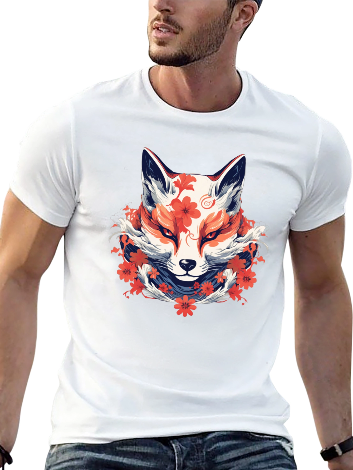 Floral Fox Graphic Tee - Artistic Style