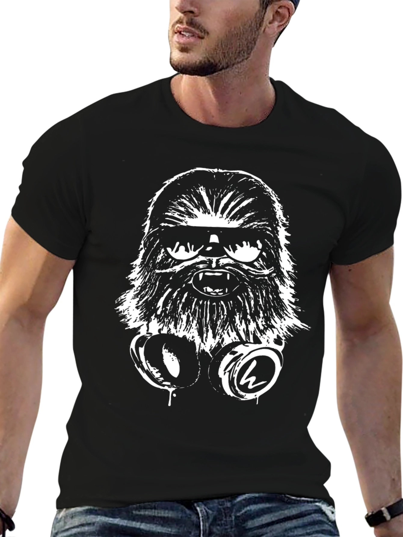 Cool Chewbacca DJ Graphic Tee - Black Cotton T-Shirt